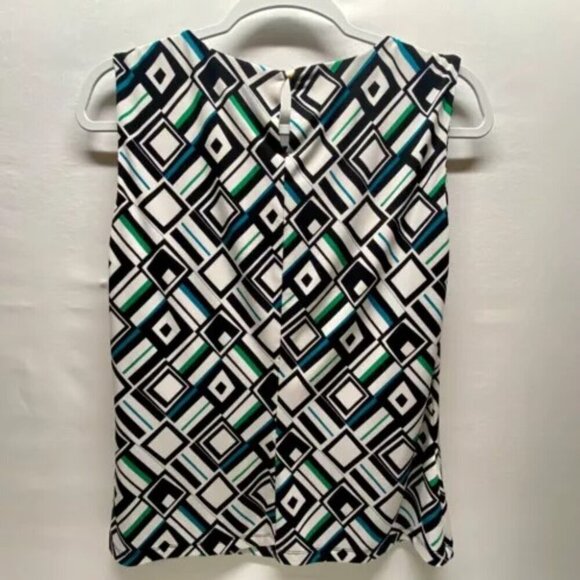 Calvin Klein Women’s Career Blouse Large Geometric Sleeveless Gathered Neck Tank - Picture 4 of 8